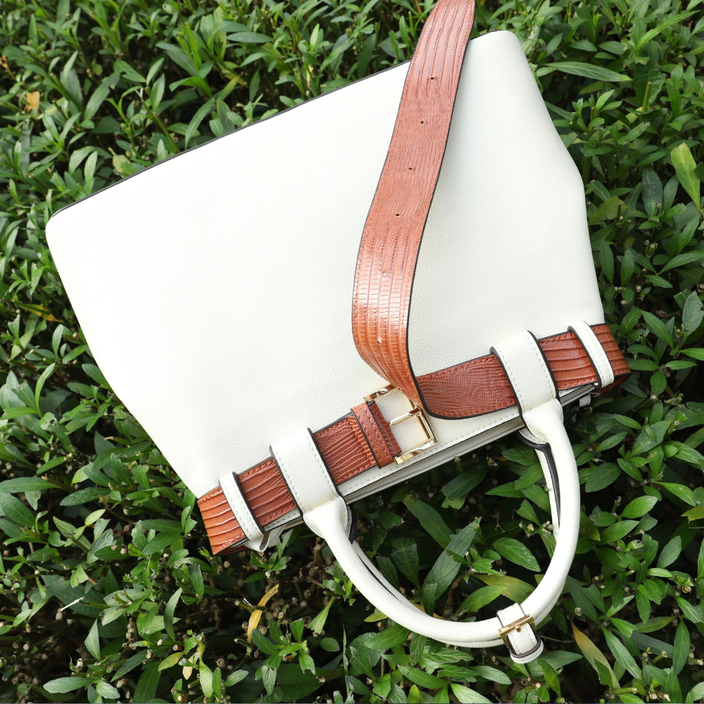 Zubuna Beige Rivet Belt Luxe Tote