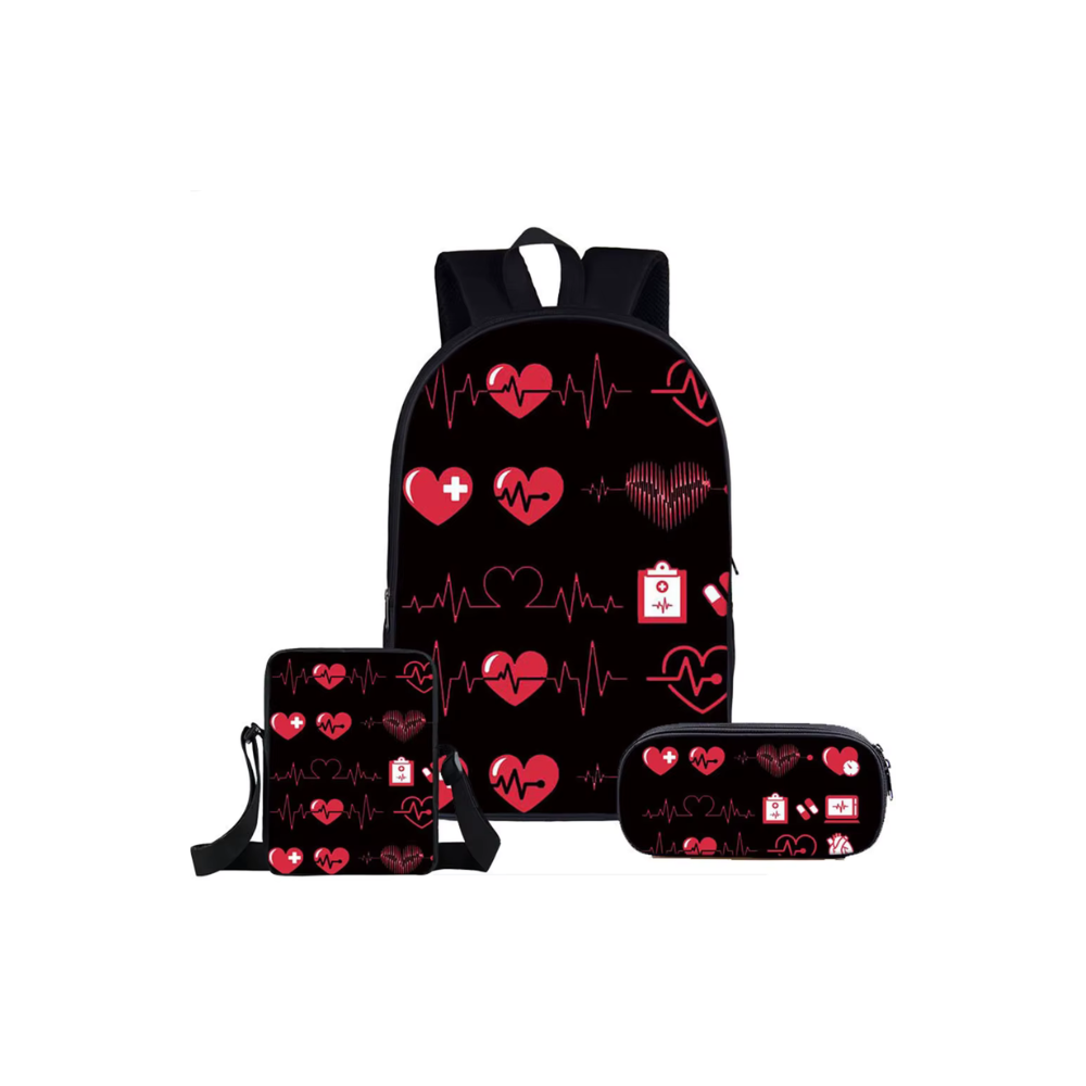 3-Piece ECG Heart Nurse Bag Set